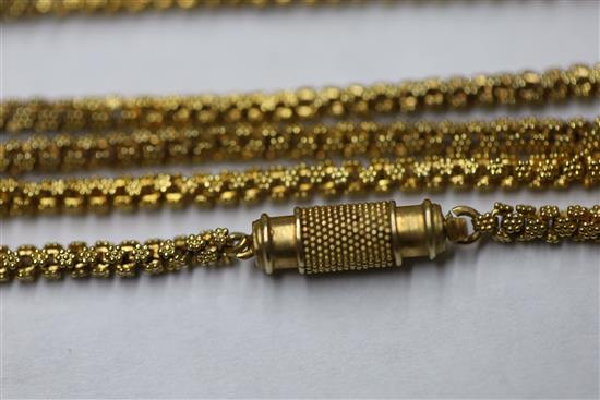 A Victorian gold fancy cluster link guard chain, 134cm.